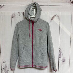 The North Face Full Zip Hoodie Women’s Large Gray Pink Logo EUC